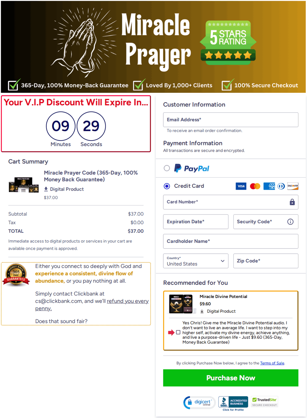 Miracle Prayer Code Checkout